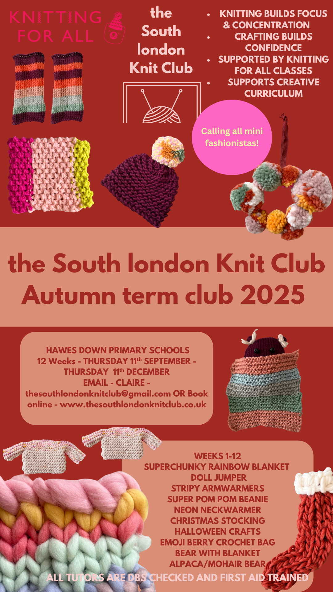 AW 25 Knit Club - Hawes Down Primary school Thursday 11th September - Thursday 11th December