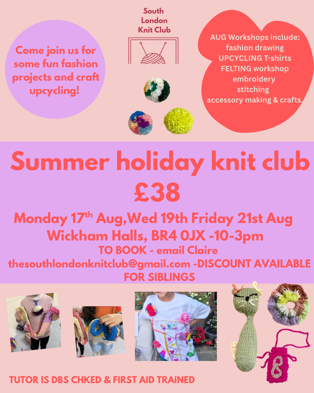Summer holiday Knit Club - 10am-3pm - Friday 21st August Wickham Halls