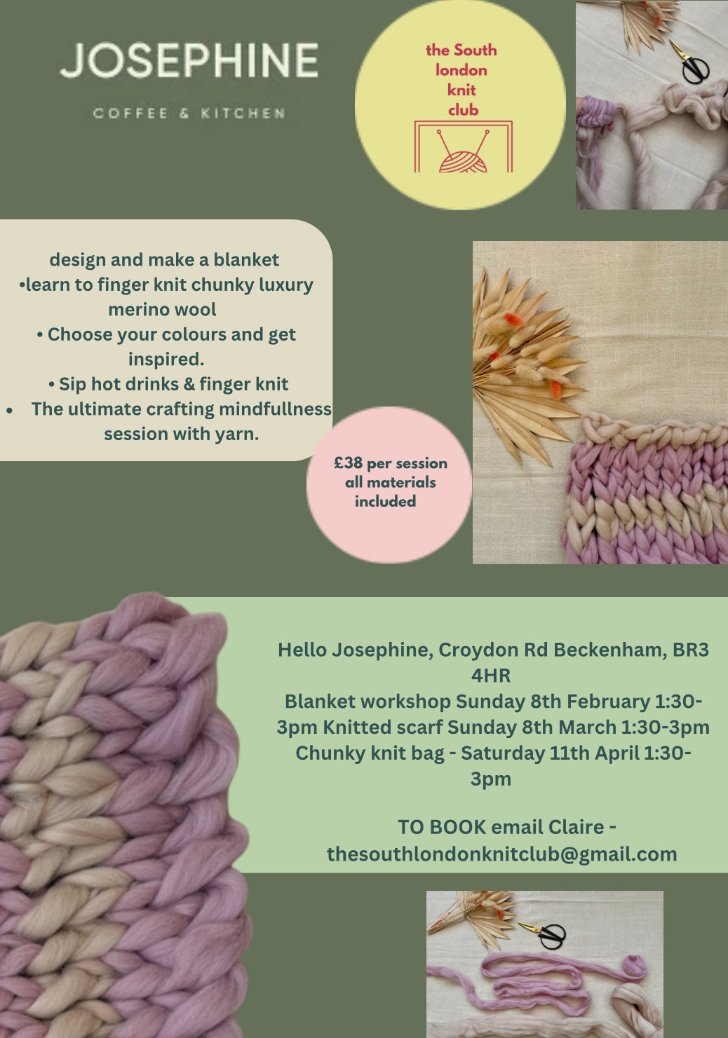 Hello Josephine - Chunky merino blanket knitting workshop Sunday 8th Feb 1:30-3pm