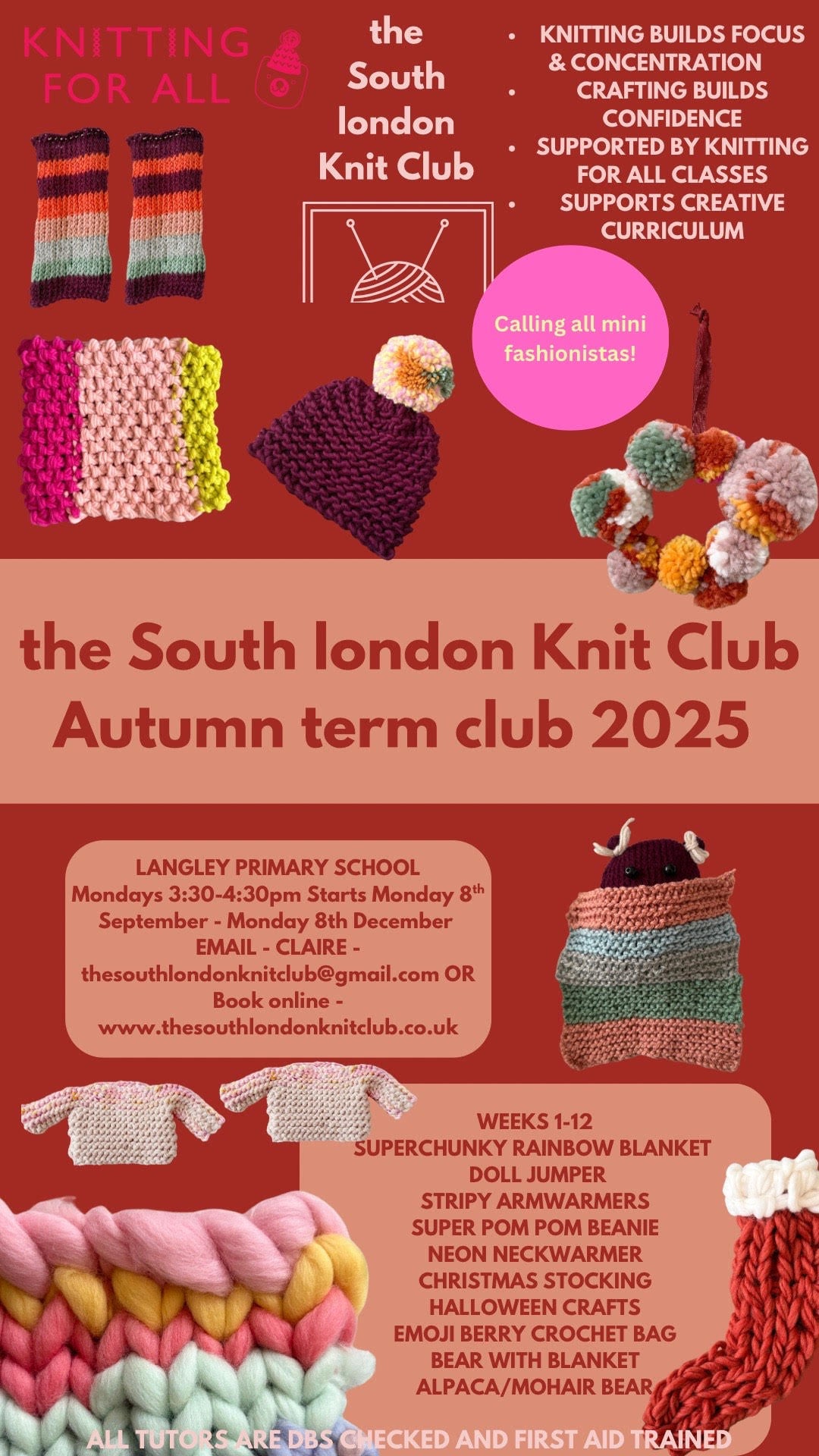 AW 25 Knit Club - Langley Primary school Monday 8th September - Monday 8th December 3:30-4:30pm