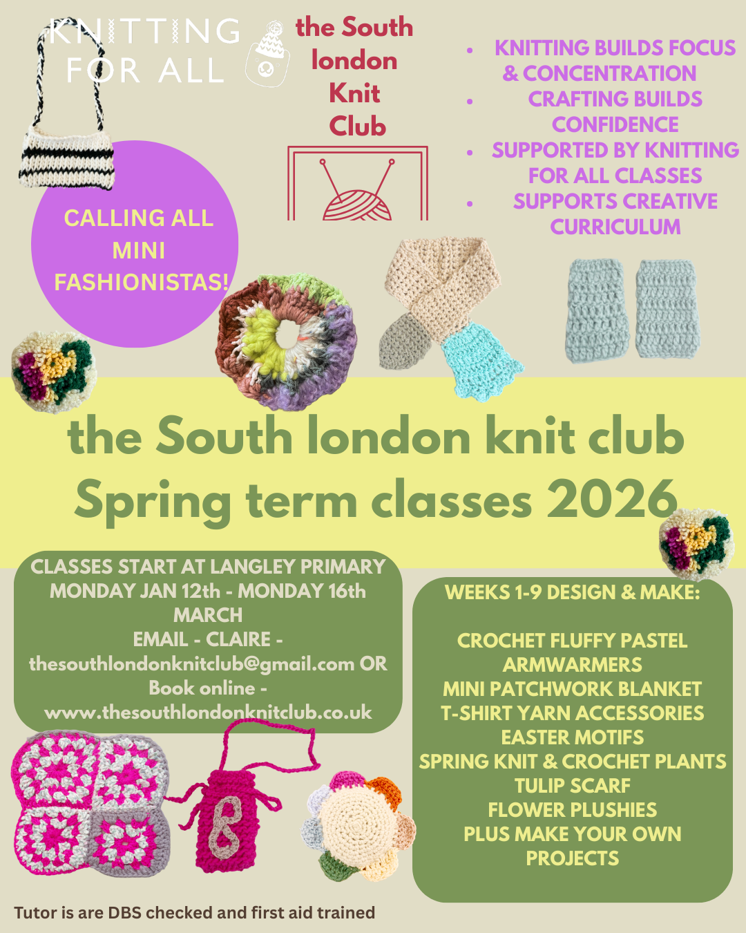 Spring Knit Club 26 -LANGLEY PARK PRIMARY SCHOOL MONDAY 12th JAN-MONDAY 16th MARCH 3:30pm-4:30pm