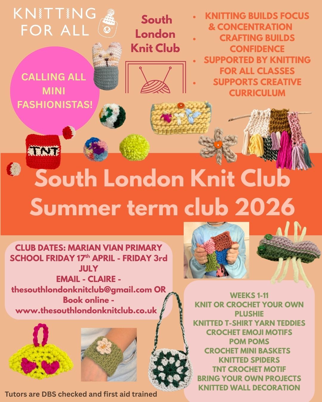 Summer Term Knit Club - Marian Vian Primary School - Fridays 17th April - Friday 3rd July -3:30-4:30pm